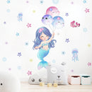 Cute Cartoon Mermaid Swinging Jellyfish Wall Stickers for Baby Girls Room Kids Room Wall Decals Nursery Living Room Decor