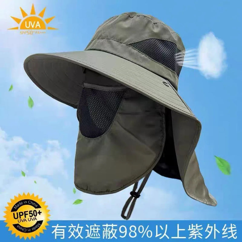 Men's camouflage shawl sun hat outdoor breathable sun protection face fishing hat tourism mountaineering detachable Hiking Caps