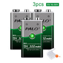 PALO 6F22 9V Ni-MH Rechargeable Battery 9 V 300mAh Batteries 9 voltage low self-discharged 9 volt battery with Smart Charger