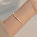 Modian Echtes 925 Sterling Silber Einfaches Herzperlenarmband für Frauen Platinbeschichtete Verstellbare Armbänder Partygeschenk 16+3CM