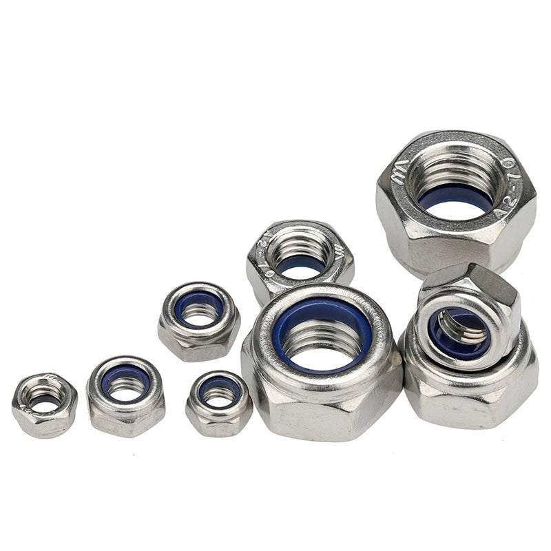 1/ 5/ 10/ 20pcs M2 M2.5 M3 M4 M5 M6 M8 M10 M12 M14 M16 M18 M20 M22 304 Stainless Steel Nylon Self-lock Hex Nuts Locknut DIN985