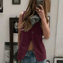 Women's Vest Spring Summer Slessveless Top Two Button Jackets Casual Slim Fit Gilet Khaki Women Clothing Fashion 2024 New