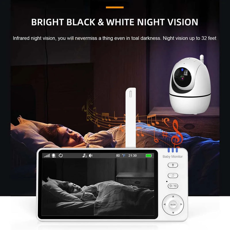 Baby Monitor 2pcs Wireless Indoor PTZ IP Camera 5 Inch Display Screen Security Protection Video Surveillance Thermometer lullaby