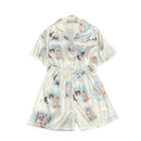 Kawaii Youth Girl's Satin Homewear Short Long Fashion Pyjama Cute Cat Print Summer New Thin Pajamas for Women Silk Home Set