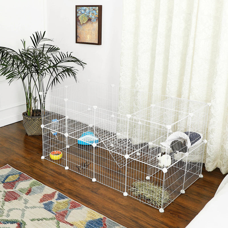 SONGMICS 2-Floor Metal Pet Playpen, 36 Grid Panels, Customisable Cage Enclosure for Small Animals, Guinea Pigs Hamster Runs