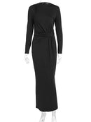 Tossy Fashion Autumn Pleated Long Dress Female High Waist Slim Bandage Solid Elegant Commute Clothes Ladies Y2k Maxi Dress 2024