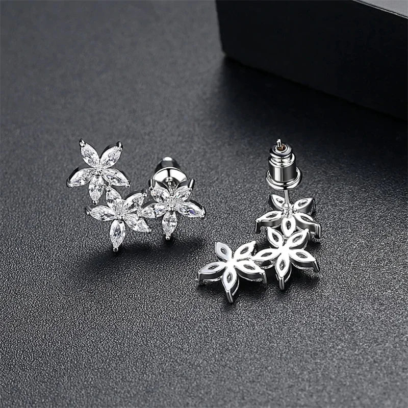 Huitan Delicate Flowers Stud Earrings Ear Piercing Crystal Cubic Zirconia Luxury Trendy Women Earrings Statement Jewelry Gifts