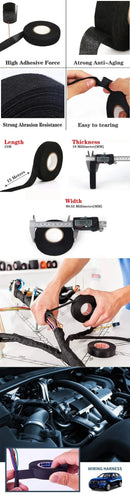 15 Meter Heat-resistant Flame Retardant Tape Coroplast Adhesive Cloth Tape For Car Cable Harness Wiring Loom Protection