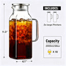 2 Pack 2 Liters/68 oz Square Glass Pitcher with Lid and Handle for Fridge, Iced Tea and Coffee Carafe Beverage Serveware, Heat Resistant Borosilicate Water Jug for Hot/Cold Drinks and Milk