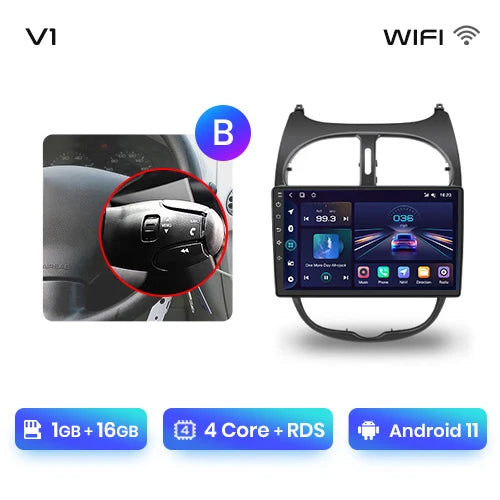 Junsun V1 Wireless CarPlay AndroidAuto Radio For Peugeot 206 206CC 206SW 2001-2008 4G Car Intelligent Systems 2Din Autoradio GPS