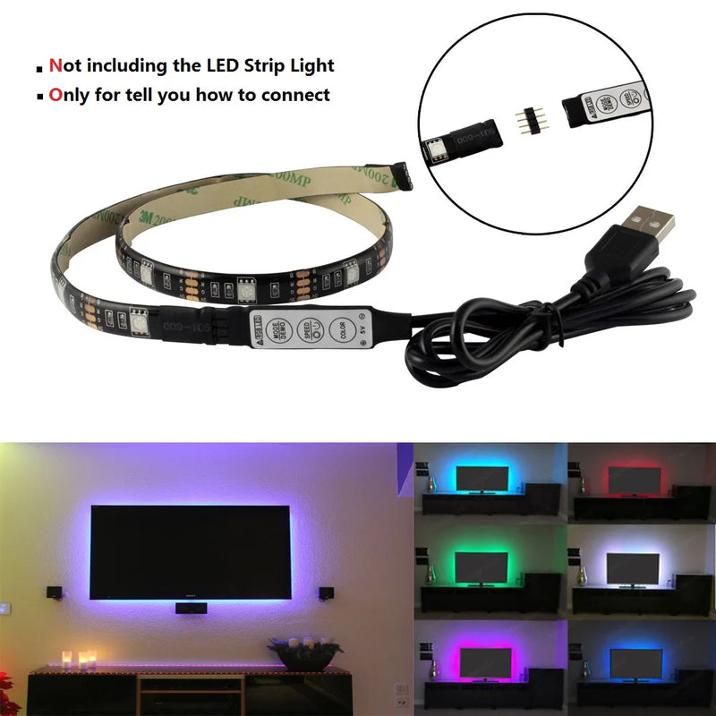 0.5m 1m RGB Controller 5V USB Connector Cable 4pin Line Dimmer 3 Keys for 5V 5050 2835 RGB LED Strip Ribbon TV Backlight Light