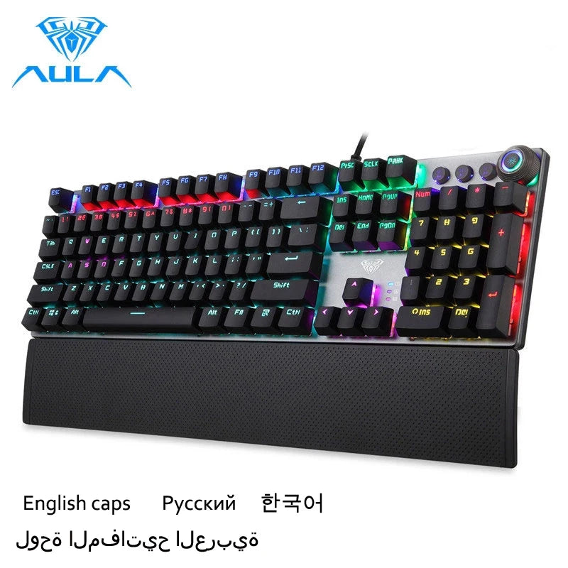 AULA F2088 Mechanical Gaming Full Key Programmable Macro Keyboard Anti-ghosting Switch Wire Mixed Light Korea Russian Arabic cap