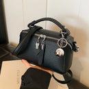 Classic Black Square Handbags for Women Autumn New Versatile Small Single Shoulder Crossbody Bags with Elegant Ball Pendant