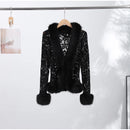 Sexy Lace Patchwork Women's Fur Coat V-Neck Full Sleeve Waist-Closed Lady Coats 2026 Autumn Winter Chic Female Streetwear