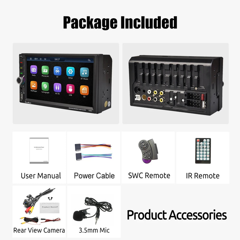 ESSGOO 7 Inch Wireless Apple Carplay Android Auto Double 2 DIN Car Stereo Radio AUX FM Bluetooth USB TF Touchscreen Mirror Link