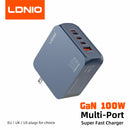 LDNIO Gan 100W Fast Charge Charger Type-C 65W 45W UK EU US Plug USB Multi-Port Fast Charging Station for MacBook iPhone Xiaomi