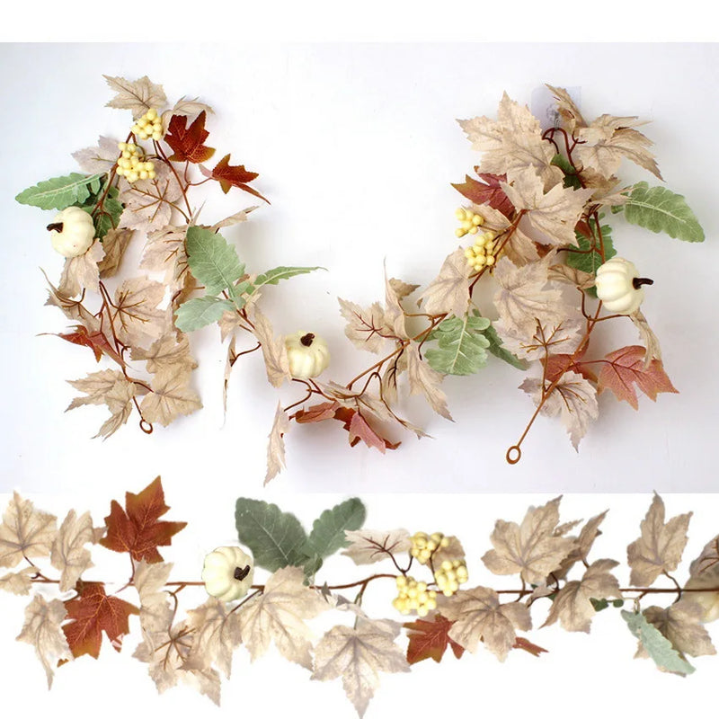 Fall Maple Leaf Garland with Artificial Autumn Pumpkin Pine Cone Berry Vines Garland for Thanksgiving Halloween Party home Decor