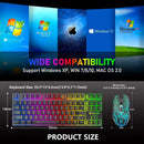T87 Wireless Keyboard Mouse Set, Rainbow Backlit 2.4G Rechargeable Gaming Keyboard 2400DPI Optical Gaming Mouse with Mouse Pad