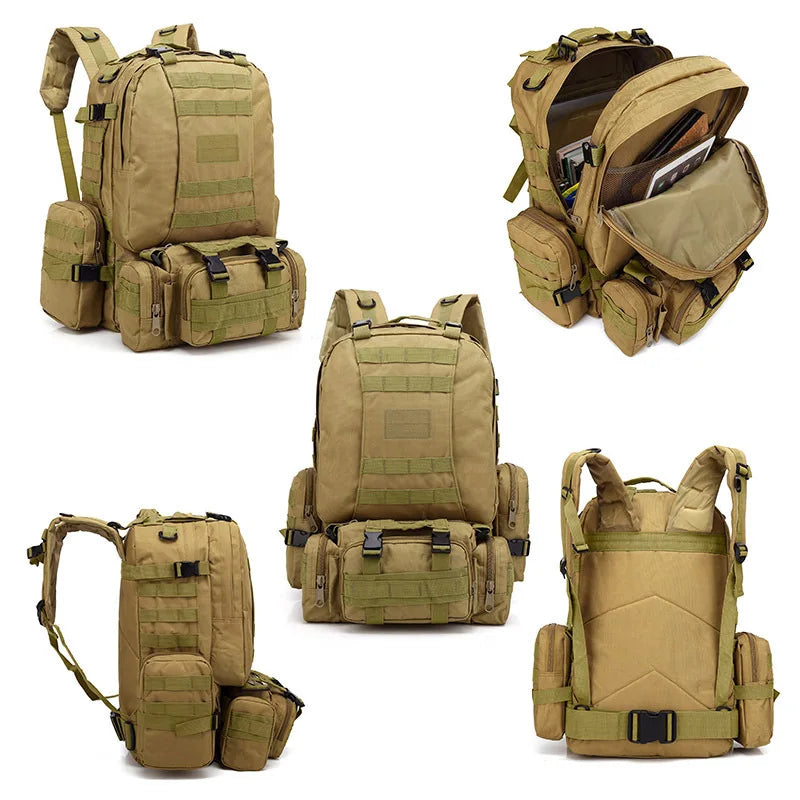 4 in 1 Backpack 55L Tactical Backpack Bag Rucksack Outdoor Sport Bag Men Camping Hiking Travel Climbing Mochila