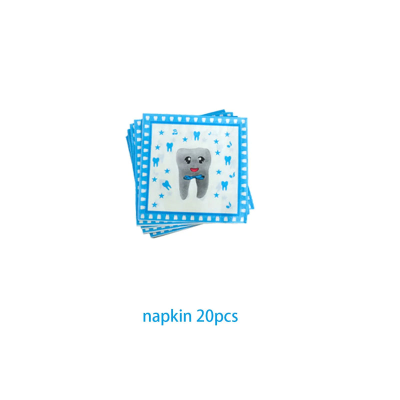 My First Tooth Blue Theme Party Disposable Tableware Stes Boy Girl First Tooth Birthday Party Decor Cups Plates  Napkins Banners