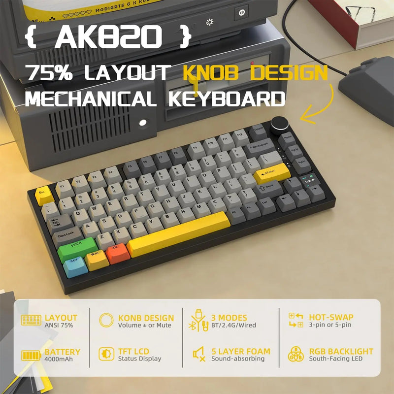 MAMBASNAKE x Ajazz AK820 Pro 75% Mechanical Keyboard and Coiled Cable Hot Swappable