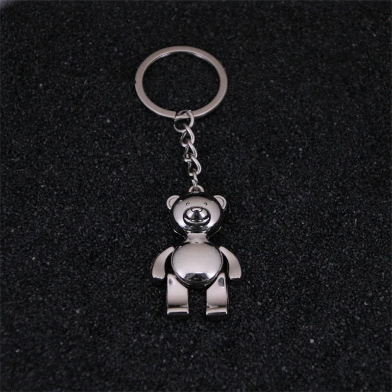 Cute Metal Movable Bear Keychain 3D Animal Kering Women Car Handbag Charm Accessories Key Holder