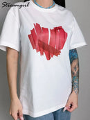 Summer Short Sleeve T Shirt Women Cotton Slim White Tops With Hearts Couple T Shirts Ladies Black Tshirts Women Top Tees 2025