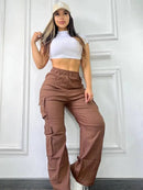 New Straight Cargo Pants Women High Waist Baggy Trousers Casual Wide Leg Slim Vintage Y2K Streetwear Pocket Fashion Casual Pants