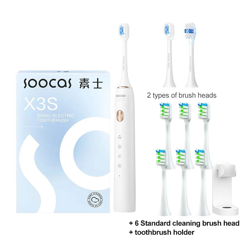 SOOCAS X3S Adult Sonic Electric Smart Toothbrush IPX8 Waterproof 180 Days Battery Life Ultrasonic Soft Cloud Toothbrush Heads