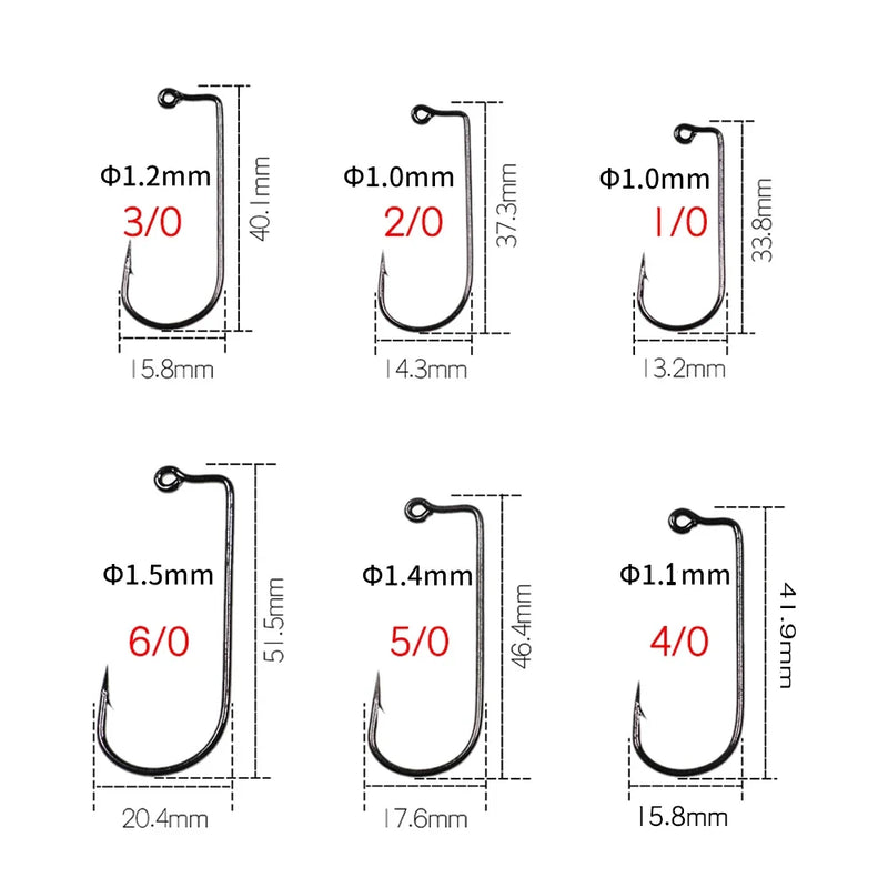 100PCS  Aberdeen Offset Jig Hook High Carbon Steel 90 Degree Shank Bent Saltwater Jig Hooks 8 6 4 2 1 1/0 2/0 3/0 4/0 5/0 6/0