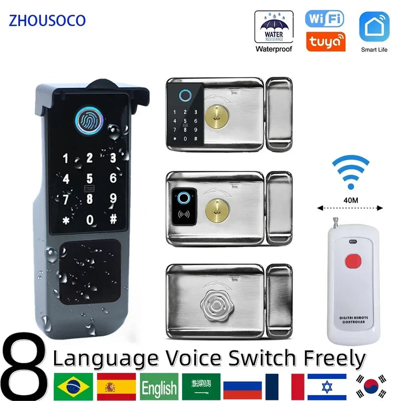 Tuya Wifi Smart Door Lock Biometric Fingerprint APP Remote Unlock Card Passcode Key Outdoor Waterproof Digital Electronic Lock