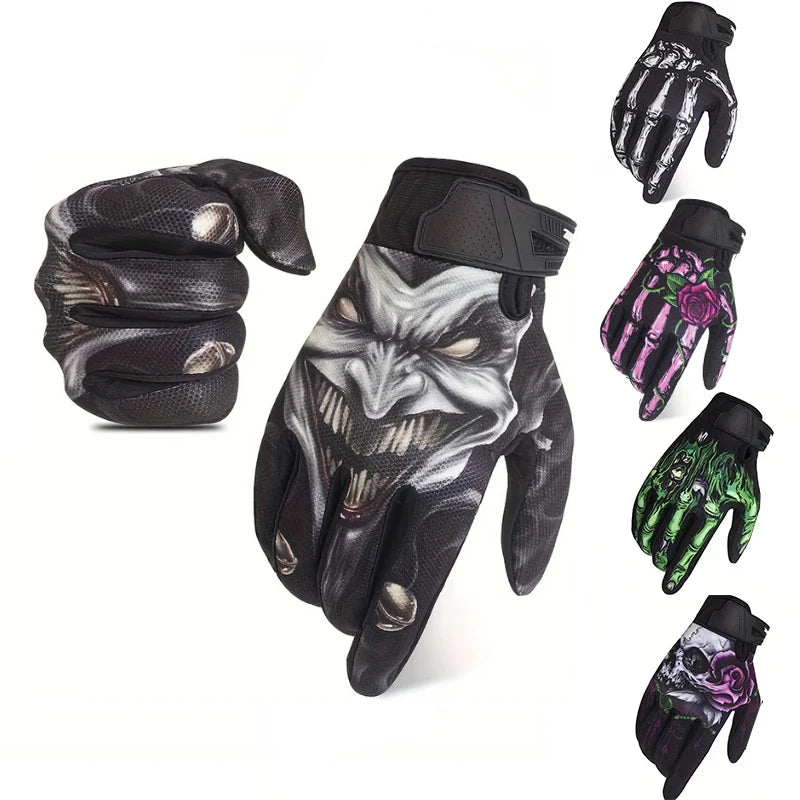 1Pair Full Finger Cycling Gloves Touch Screen Motorcycle Gloves Ghost Claw Joker Skull Gloves For Mountain Bike and Riding