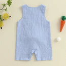 Infant Unisex Easter Romper Sleeveless Round Neck Bunny Embroidery Carrot Embroidery  Outfit for Baby Boy Girl