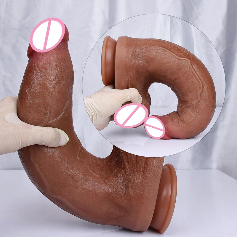 Huge Realistic Brown Giant Long Dildo Soft Silicone Vaginal Masturbators Penis Erotic Toy for Women Suction Cup Thick Glans Dick