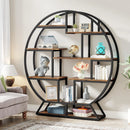 Bookshelf, Round Bookshelves Etagere Bookcase, 63 Inch Industrial Wood Book Shelf with Staggered Shelves, Living Room