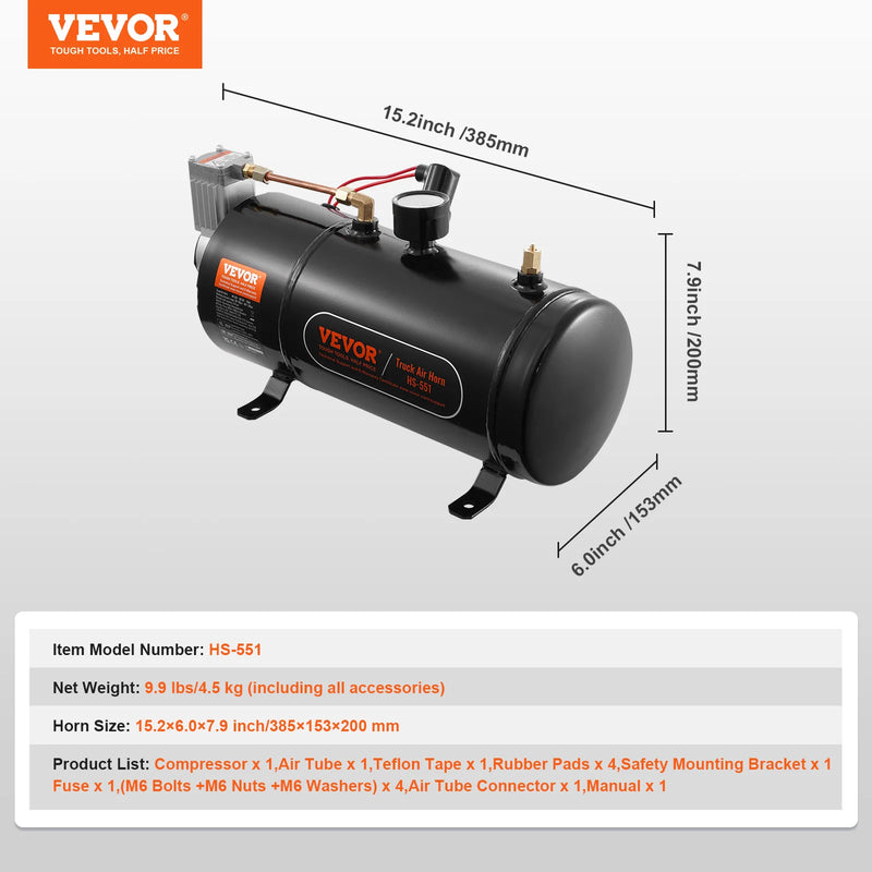 SucceBuy 12V Air Compressor with Tank 0.8 Gal Train Horn Air Compressor 120 psi Working Pressure Onboard Air Compressor System