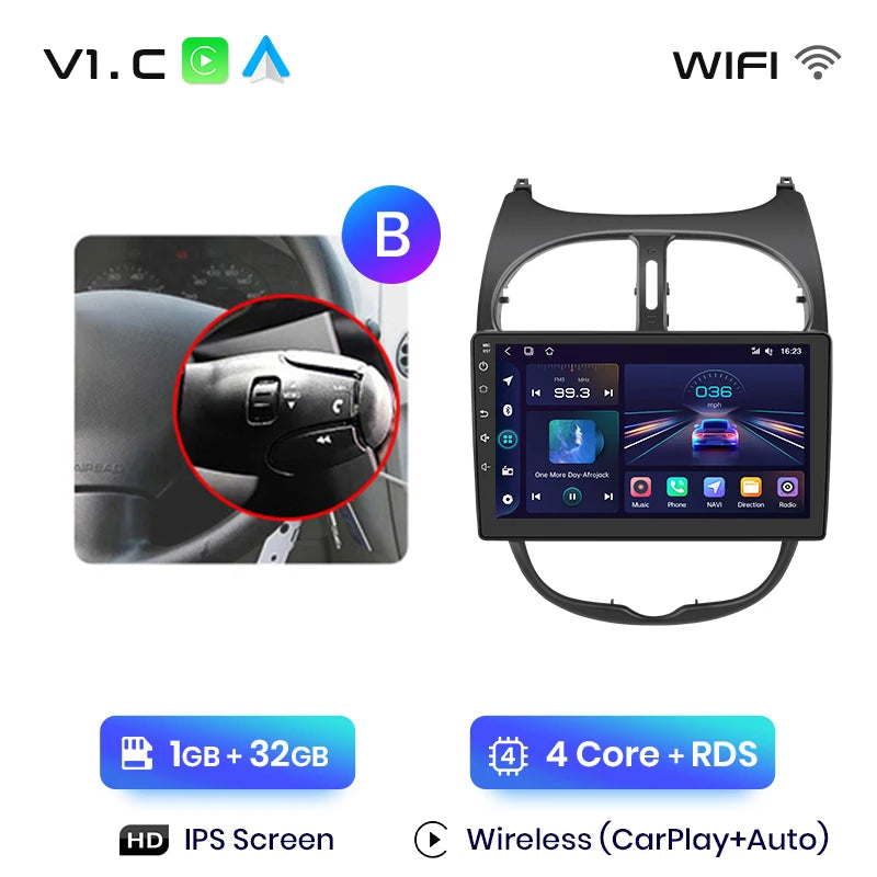 Junsun V1 Wireless CarPlay AndroidAuto Radio For Peugeot 206 206CC 206SW 2001-2008 4G Car Intelligent Systems 2Din Autoradio GPS