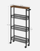 VASAGLE 4-level trolley narrow kitchen trolley niche rack on castors steel handle
