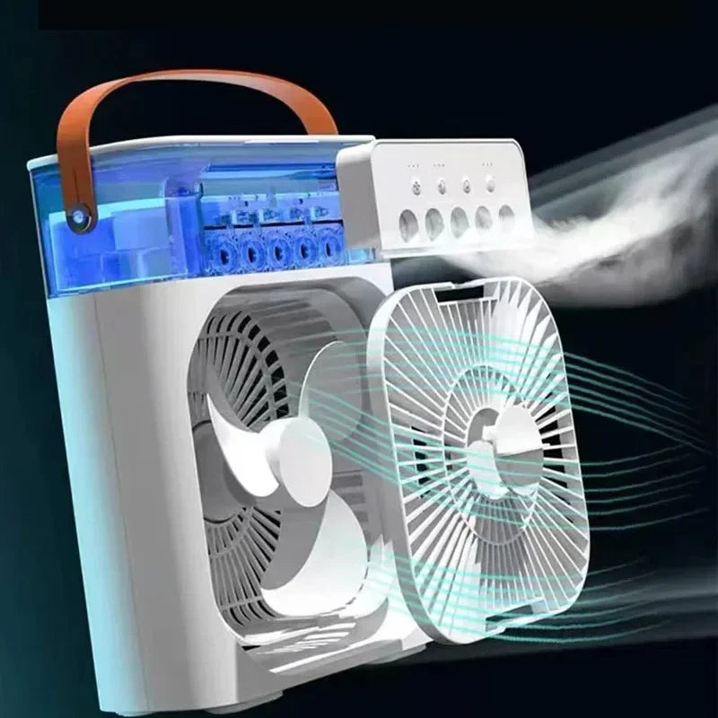 Portable Air Conditioner Fan: USB Electric Fan with LED Night Light, Fine Mist Water, and Humidifier Function 3 in 1
