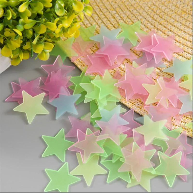 100Pcs Luminous 3D Stars Glow In The Dark Wall Stickers For Kids Baby Rooms Bedroom Ceiling Home Decor Fluorescent Star Stickers