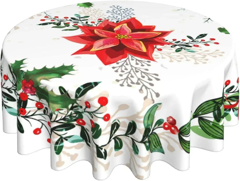 Christmas Table Cloth Red Round Christmas Tablecloth 60 Inch Washable Reusable Winter Snowflake Tablecloth for Holiday Party