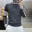 Vier-Streifen-Spleiß-gestreifter schwarzer Strickpullover für Herren, schmal geschnittenes Basic-Shirt, Ins Trendy