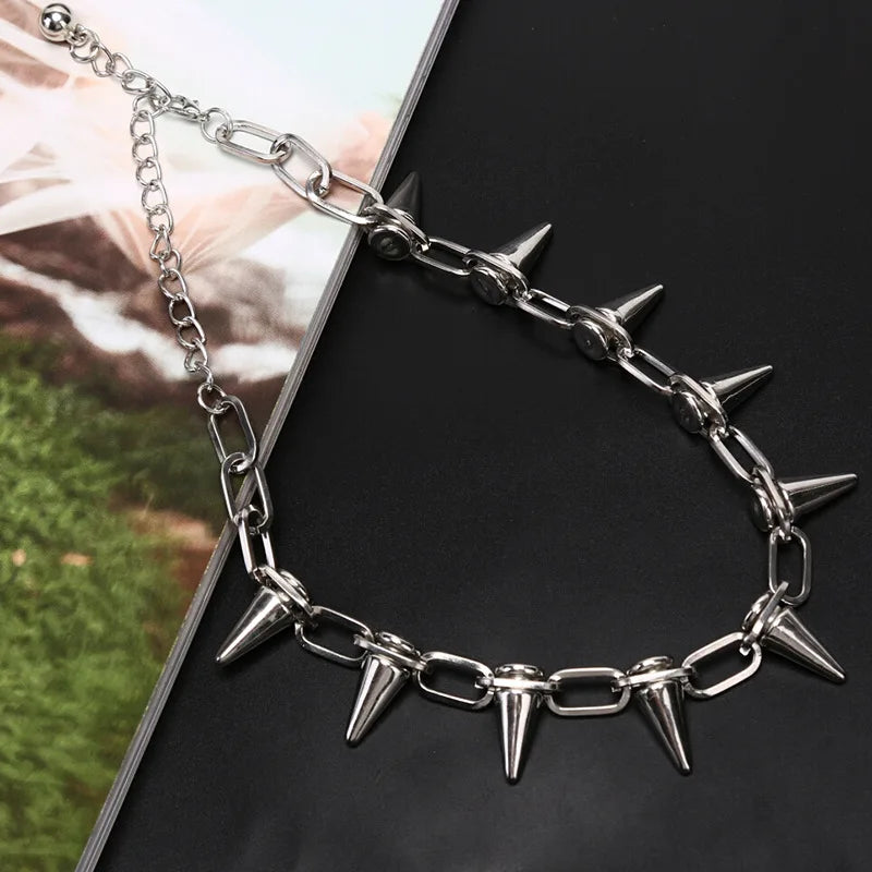 New Rivets Chokers Punk Goth Handmade CCB Material Choker Necklace  Spike Rivet Necklace Rock Gothic Chokers Boho Jewelry