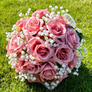 Wedding Bouquets for Bride Babysbreath Rose Bridesmaid Bouquets Silk Ribbon Valentine's Day Decoration Pearl Lace Mesh Ball Gift