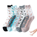 5 Pair Summer Thin Socks for Women Middle Tube Flower silk stockings Transparent Breathable Floral Sock Soft Spring Girl Socks