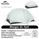 Naturehike Mongar 2 Camping Tent Ultralight Outdoor 3 Season Waterproof 20D Nylon Hiking Tent 2 Person Backpacking Tent