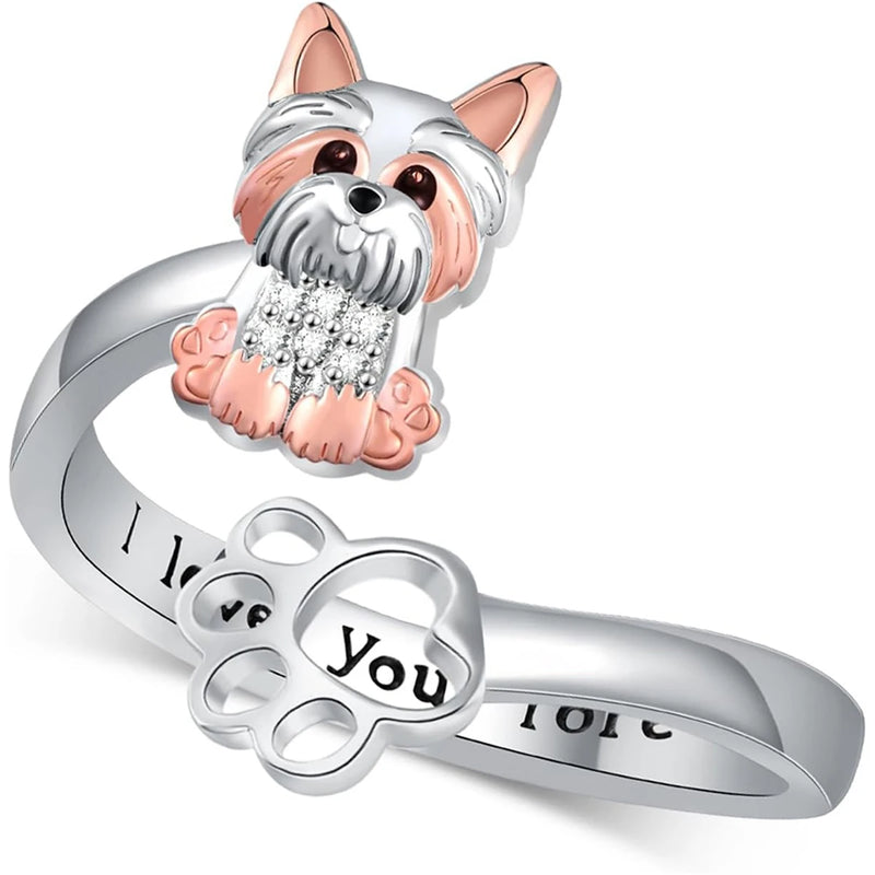 1Pc Cute Black Pug Dog Paw Open Ring Exquisite Women's Dog Jewelry Fashion Daily Accessories Perfect Gift for Dog Lovers