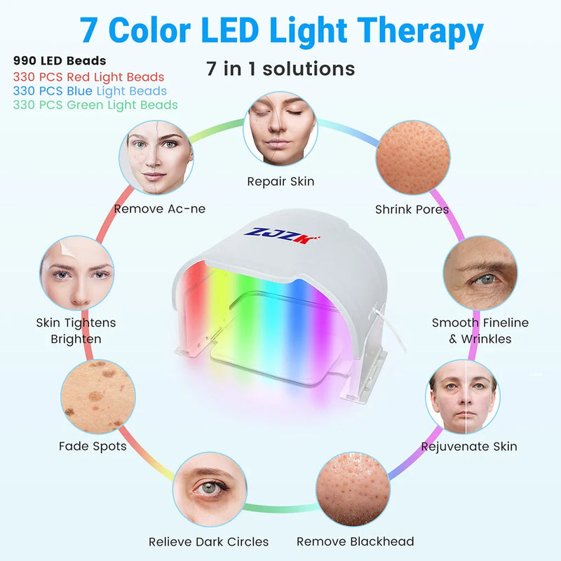 ZJZK Facials Tools Infrared Lights Therapy Lamp 7 Colors 990 Beads Best for Whitening Anti Wrinkle Blemish Removal Anti-acne