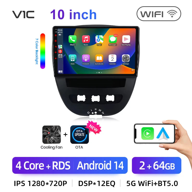 Junsun Android14 Wireless CarPlay for Apple Auto Car Radio Stereo for Peugeot 107 Toyota Aygo Citroen GPS TouchScreen Multimedia