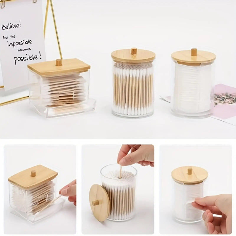 3 Pack Cotton Swab Dispenser, Holder Dispenser Set, Storage Organizer Holder with Lid for Cotton Rounds, Bath Salts